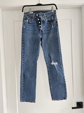 Levi's 501 Original Cropped Jeans W24 L28 Distressed High Rise Button Fly